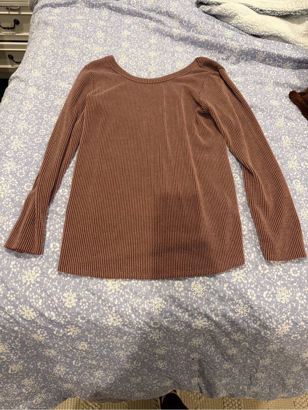 Maternity Ribbed Long‑Sleeve Scoop Neck Top - Brown